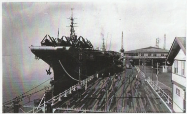 Photograph - HMS Glory (inner east), HMS Implacable and HMS Indefatigable, Station Pier, Port Melbourne, 1946