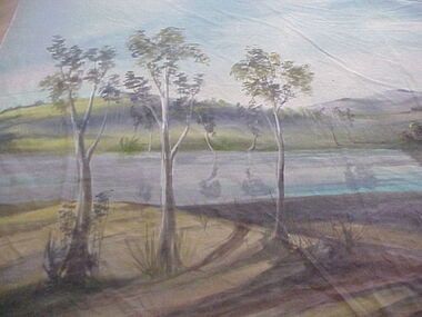 1572.01 - Canvas "Back Drop" from Port Melbourne Town Hall, country scene (detail)
