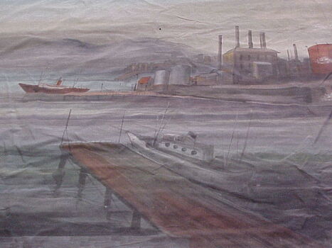 1572.11 - Canvas "Back Drop" from Port Melbourne Town Hall, nautical scene (detail)