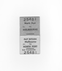1742 - North Port to Melbourne Day Return ticket from the last swing-door (dog-box) train, 26 Jan 1974