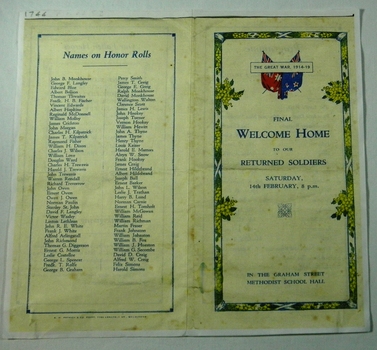 Graham Street Methodist School, Final Welcome Home to our Returned Soldiers