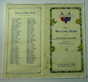 Graham Street Methodist School, Final Welcome Home to our Returned Soldiers