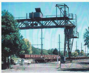 Photograph - Overhead crane in sidings on Evans Street, Port Melbourne, Glen Stuart, 1987