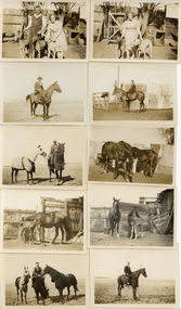 Ten photographs on a single sheet showing people with horses and greyhounds.