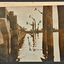 A low view of a pier or wharf, almost from water level, looking along the side of the structure with several freestanding pylons a short distance away in the water. Four of the pylons have been identified on the developed photograph as 'A', 'B', 'C' & 'D' and the distance between two of the pylons is identified as 100 feet. 