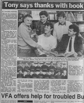 Newspaper clipping including article and two photographs.