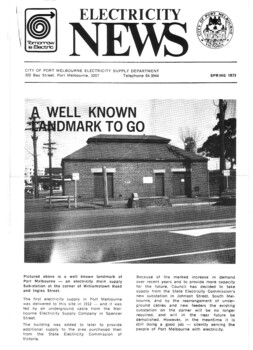 Black & white of a printed newsletter about electricity. 