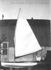 Photograph - Sailing canoe in yard built by Allen Faram, Faram Bros, Bay Street, Port Melbourne
