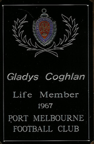 2311 - Photo of a life membership certificate awarded to Gladys Coghlan by the Port Melbourne Football Club in 1967