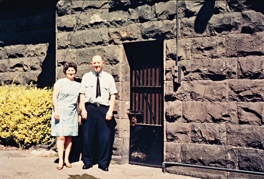 2312 - Snr Sgt Coghlan and wife outside Port Melbourne gaol in 1971
