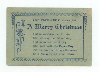 2413.09 - Card left by the newspaper boy at Xmas