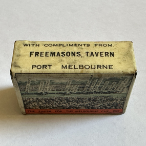 Domestic object - Matchbox cover, Freemasons Tavern, Port Melbourne, 1937