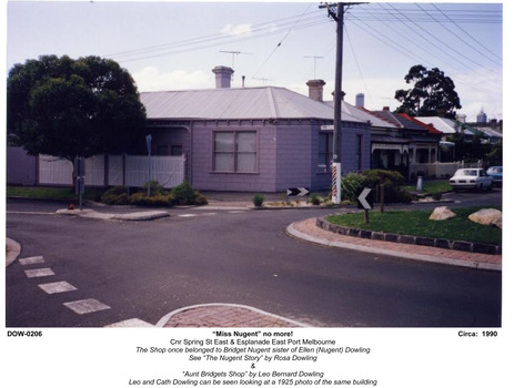 3635 - former Miss Nugent's shop, cnr Spring St East and Esplanade East, Port Melbourne, c. 1990