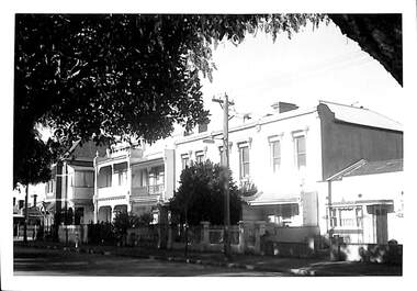 Photograph - Alfred Terrace, 157-161 Station Street, Port Melbourne, also showing 156 (single storey) and 163, 164 and 165, Janet and Allen Walsh, 1973