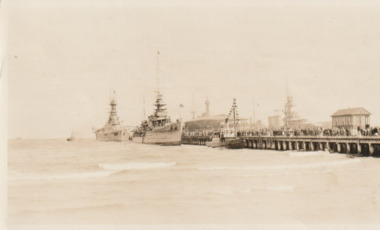 Photograph - HMS Hood and HMS Delhi, visit of HMS Hood and HMS Renown, Princes Pier, Port Melbourne, 1924