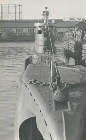 Photo shows the British submarine "Tapir" berthed in the swinging basin Yarra River 1945