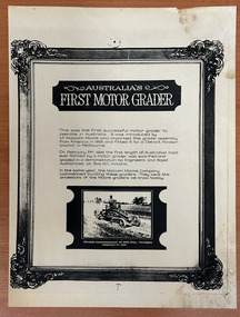 Document - Malcolm Moore, Australia's first motor grader, 1926