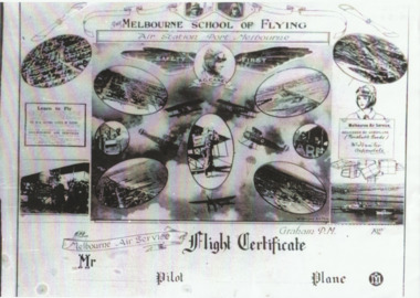 Photograph - Flight certificate given to passengers on Carey planes, 1920s