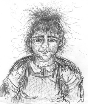 Sketch done in pencil of a women with wild hair.