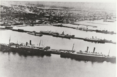 Photograph - Aerial view of Port Melbourne piers and foreshore, Jack GOULD