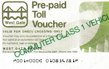 Document - Pre-paid Toll Vouchers for West Gate Bridge, 1980