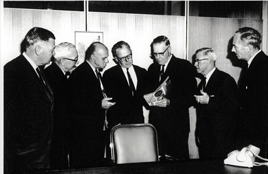 Photograph - City of Port Melbourne Councillors & staff meeting with PMG representative at presentation of Subscriber Truck Dialing (STD), C. 1960s