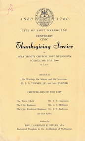 Document - Centenary Thanksgiving Service, July 1960