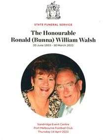 Document, State Funeral Service The Honourable Ronald (Bunna) William Walsh, 14 Apr 2022