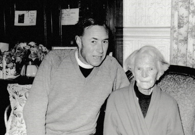 Photograph - Mrs Matters 100th Birthday with Reverend Don Langford, Reverend Donald LANGFORD, c.1960