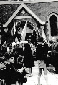 Photograph - Cr Ray Julier outside Holy Trinity Church, Reverend Donald LANGFORD, Sep 1966