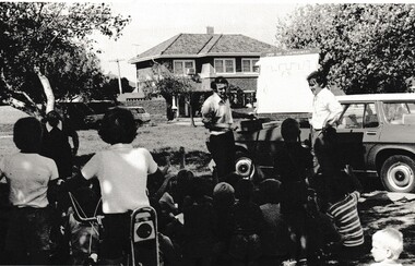 Photograph - Open Air Campaigners & children, Garden City Reserve, Reverend Donald LANGFORD, c.1970