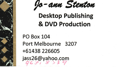Card - Jo-ann Stenton Desktop Publishing Business Card, c.2015