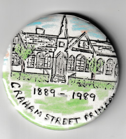 Badge, Graham Street Primary School, 1889 - 1989 Graham Street Primary, 1989