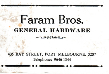 Card - Faram Bros. Business Card, c.2015
