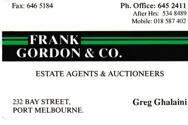 Card - Frank Gordon & Co. Estate Agents Business Card, c.1990