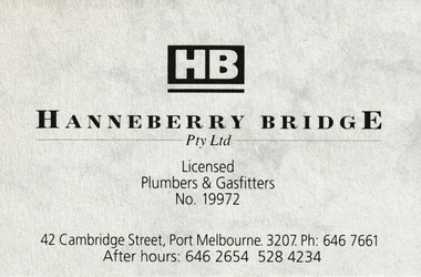 Card - Hanneberry BridgE Business Card, c.1990