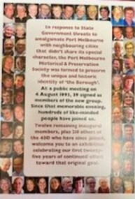Poster - Panel celebrating 25 years of Port Melbourne Historical & Preservation Society members, Pat GRAINGER, 2018