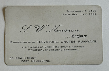 Card - Business Card, S W Newman, Engineer