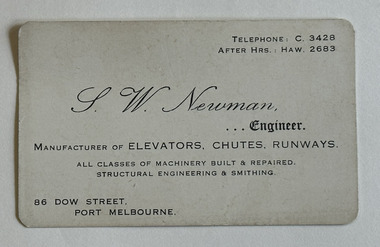 Card - Business Card, S W Newman, Engineer