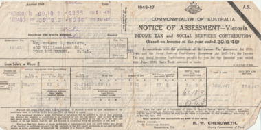 Financial record (Item) - Tax Assessment notice, Commonwealth of Australia, 16 May 1947