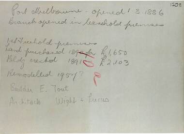 Document - purchase and building costs SSB, Public Records Office Victoria (PROV), 1886 - 1982