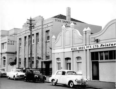 Photograph - SSB building with cars c 1950s, Public Records Office Victoria (PROV), 1886 - 1982
