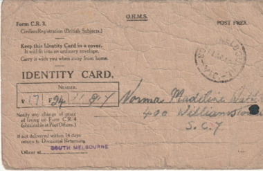 Card (Item) - Australian WW2 Identity Card, c.1940