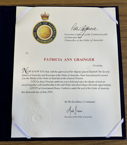 Offical Order of Australia certificate