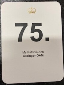Card - Pat Grainger's Recipient Order of Presentation Card for the Order of Australia Ceremony, 2016