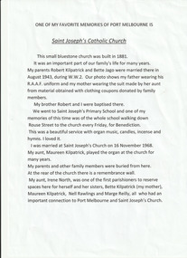 Document - St Joseph's Church, Port Melbourne, Joy PHILLIPS, c 2020