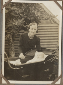 Photograph - Elsie Nicholson with baby Fred in pram, 1940s