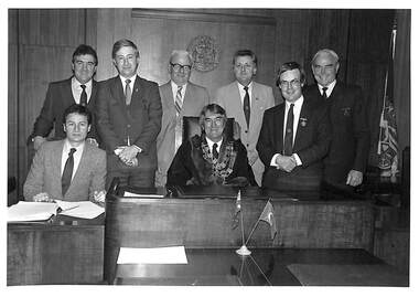 Photograph - Perce Maguire White & Councilor in the City of Port Melbourne Council Chamber, c. late 1980's