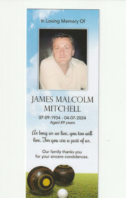 Card - Memorial card for James (Jim) Malcolm Mitchell, White LadyFunerals, 12 Jul 2024