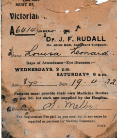 Card - Hospital Eye appointment card, 1922